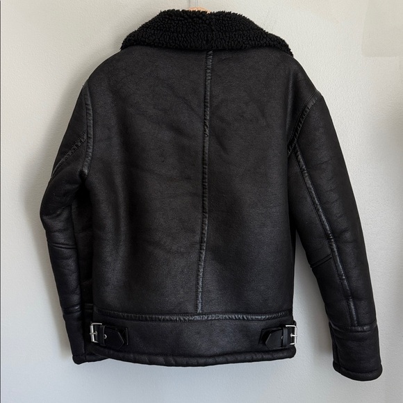 Zara Sherpa lined moto jacket oversized fit size medium black - Picture 7 of 7
